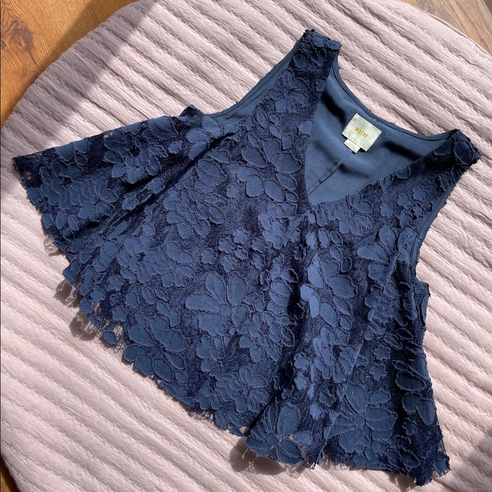 Maeve by Anthropologie navy floral lace swing blouse
